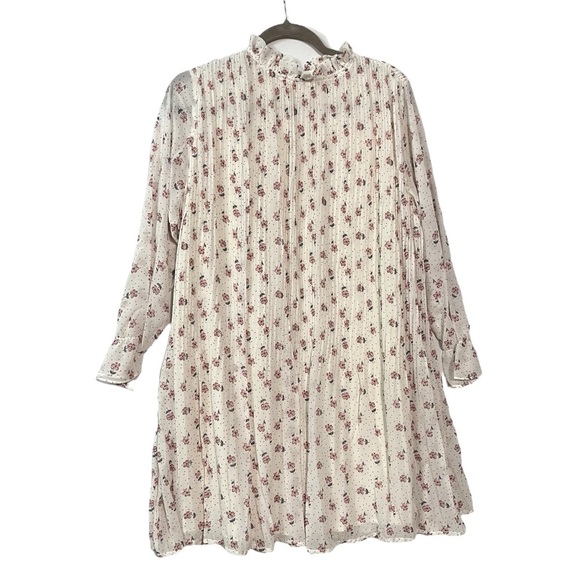 Carly Jean Los Angeles dress S small Ivory white floral High neck Pleated Womens - Picture 3 of 9